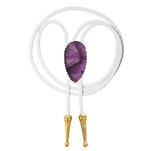 Image of Daisy Del Sol Gemstone Bolo Tie Braided Vegan Faux Leather Natural Stone Gold Handmade Necklace Adjustable Boho Western Jewelry