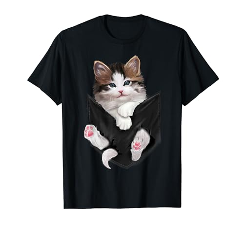 Cute White Kitty in Pocket T-Shirt Cats Tee Shirt Gifts