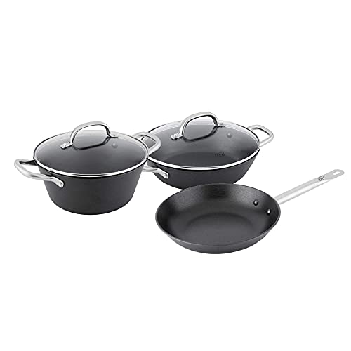 BOJ Batería de Cocina NEW CLASSIC en Hierro fundido, apta para todo tipo de fuegos, conjunto de ollas (set 2 ollas y 1 sartén)