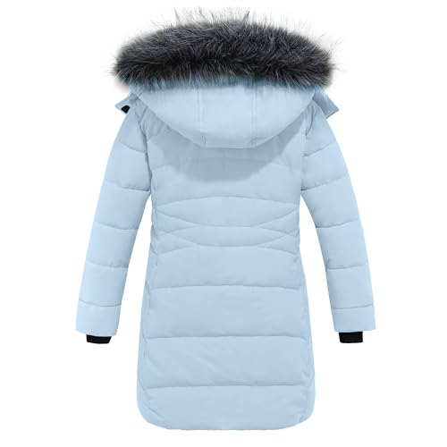 Image of wantdo Girls Winter Coats Long Puffer Jackets Fleece Lined Removable Hood | Detachable Faux Fur, 5000mm Waterproof, Zippered Pockets, Machine Washable