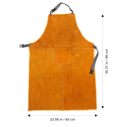 Miniatura 2 de Homsfou Delantal De Soldador De Cuero Grueso Con Bolsillos Ropa Protectora Soldadura Eléctrica Resistente Abrasiones Y Talla Única Para Talleres Y Trabajos Soldadura Color Naranja