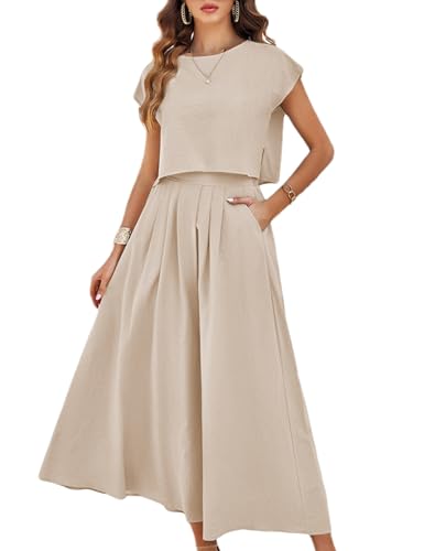 Mingzhu Womens 2 Piece Outfits Skirt Set Summer Casual Cap Sleeve Crop Tops Maxi Dress Sets with Pockets
