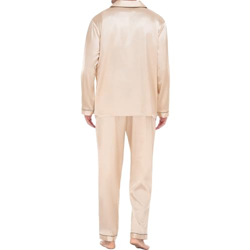 Mens Pajamas Set 2 Piece Lounge Set Silk Long Sleeve Pjs Wide Leg Sleep Pants Comfortable Classic Loungewear Casual2