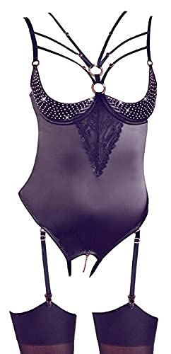 Body avec coupes de strass ABIERTA FINA taille L noir élégant
