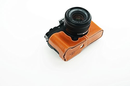 X-T100 Case, Bolinus Handmade Genuine Real Leather Half Camera Case Bag Cover For Fujifilm Fuji X-T100 Xt100 Camera Bottom Opening Version + Hand Strap -Yellow #TOP4