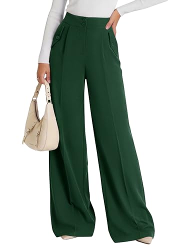 PRETTYGARDEN Women's Wide Leg Work Dress Pants Trousers (Dark Green,S)
