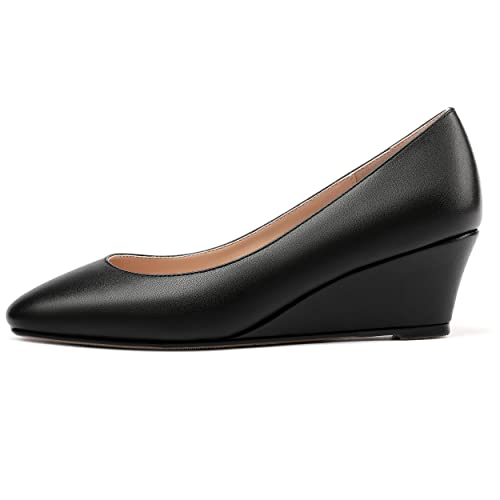 WAYDERNS Women's Matte Square Toe Slip On Solid Wedge Low Heel Pumps Office Work Dress Shoes 2 Inch2