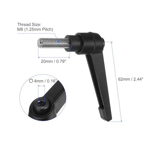 Image of uxcell 2pcs Clamping Lever Handles, M8 x 20mm 304 Stainless Steel Threaded Male Stud, Adjustable Handles Locking Quick Release Ratchet Push Button Bolt Knobs, Black