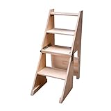 ZXR-Step stool 4 Tritthocker Multifunktionales Holztreppe Ladder Stuhl Holzleiter Klappleiter Hocker Trittleiter Einfach Zu Speichern Raum (Lack Farbe)
