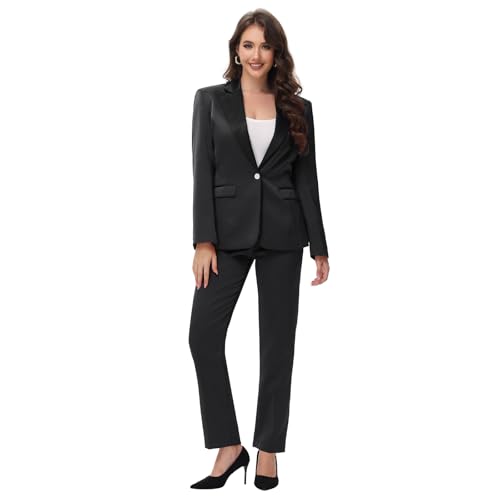 Lamgool Women's Suit 2 Pieces Satin Pantsuits One Button Tuxedo for Dinner, Event and Work3