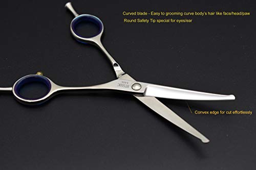 Professional Dogs/Pets Grooming Scissors 5.5" Grooming Dogs' Face/Eyes/Paws/Noses With Ball Tip Safety Scissors Curved Convex Blade (5.5" Curved Safety) #TOP2