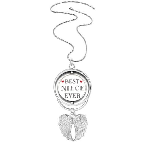 Collier pendentif cœur ailes d'ange gravé Best niece ever argenté
