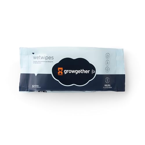 Image of Growgether 99.9% Water Wipes (5 Wipes) Baby Care Travel Combo | Travel Friendly Sample Kit | Gentle Baby Essentials for Parents - Pack of 5