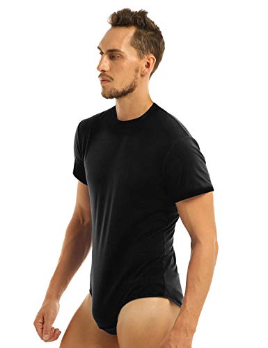 iEFiEL Mens Short Sleeve Turn-Down Collar Shirt One-Piece Leotard Bodysuit Romper Snappies Button Down Pajamas4