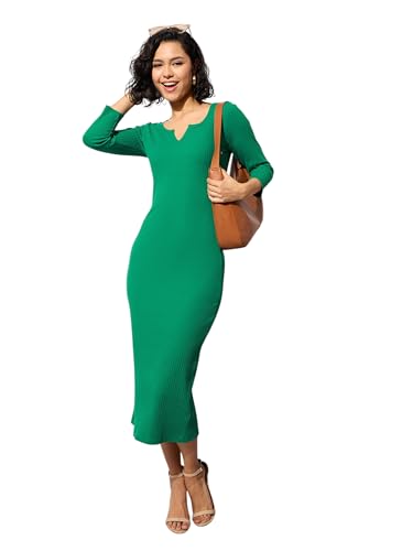 Image of barcino Black Rib Deep V-Neck Ankle Midi Dress
