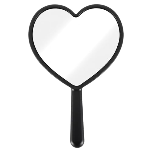 Bremorou Heart Shaped Handheld Mirror Lash Mirror Handheld Hand Held Mirrors with Handle Cosmetic Mirrors - Portable Mini Travel Makeup for Women Valentines Day Birthday(Black Mini)