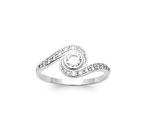 Bague en argent rhodié anti-ternissement avec solitaire zircon brillant qui ne noircit pas