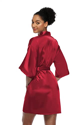 Feelia Women's Short Silky Robes Bridesmaid Bride Party Satin Kimono Wedding Getting ready bathrobe with pockets soft nightwear Loungewear with half sleeve Small