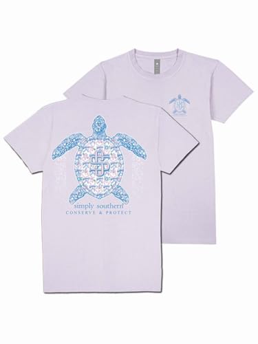 Simply Southern Turtle T-Shirt, Floral Pattern Design, Conserve & Protect, Lilac - Adult T-Shirt