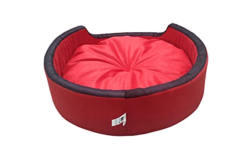 Image of Large Size Dog and Cat Bed Round Shape Export Quality Ultrasoft Micro Fiber Filling for Extra Comfert Dual Color Red-Black Machine Washable Anti Skid Base Pet Bed