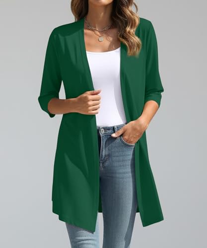 Image of YSYOKOW Womens Open Front Long Cardigan 3 /4 Sleeve Lightweight Knit Cardigan Casual Layering Spring Summer