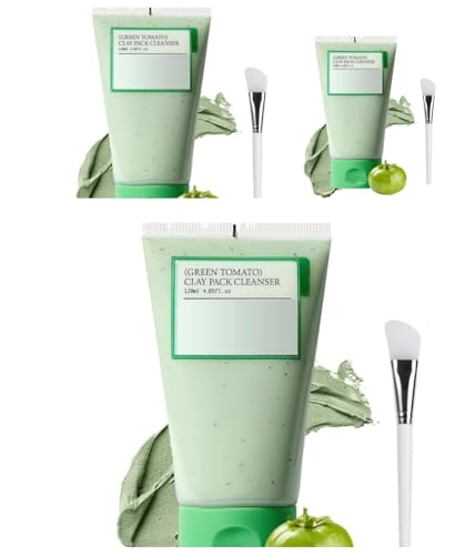 Mascarilla Limpiadora de Arcilla de Tomate Verde, Mascarilla de Arcilla de Tomate Verde con Extracto para Limpiar los Poros, Elimina el Sebo y los Poros Obstruidos, Exfoliante (3pc)