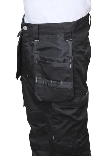 FNT Workwear 211 Heavy Duty Men's Multi Pockets Easy Care Safety Cargo Work Trousers Work Pants with Button & Zip Fly (UK, Waist & Inseam, 32, 33, 1, Black) - Image 3
