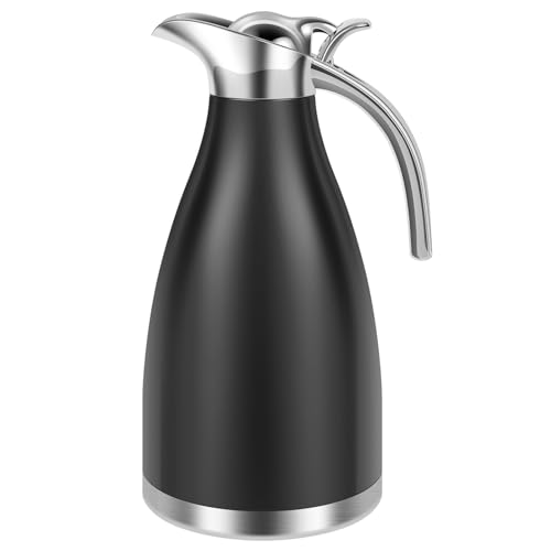 harupink Termo de 2 litros, jarra térmica de doble acero inoxidable, cafetera Hukou con tapón de silicona, puede lograr una retención de calor a largo plazo, 100% hermética, sin BPA (negro)