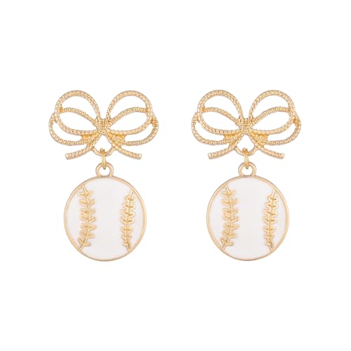 Firopia Baseball Dangle Earrings for Women | Baseball Earrings with Bow | Funny Sport Earrings | Jewelry Gift for Women