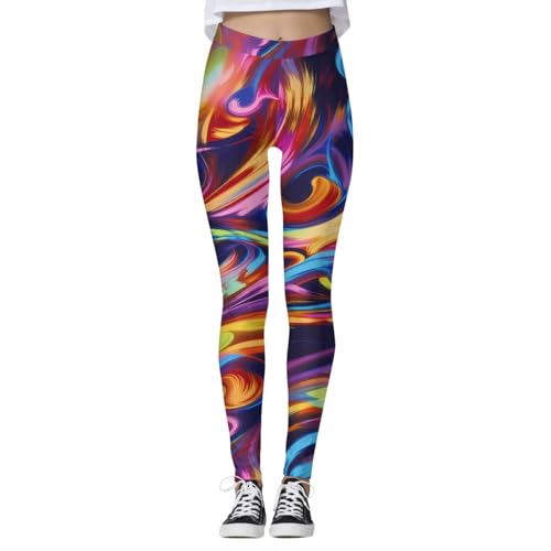 RUITOTP Legging Extensible Taille Haute Fluo imprimé Artistique des années 80 pour Femme, Pantalon de Yoga et Course à Pied, Pantalon Doux