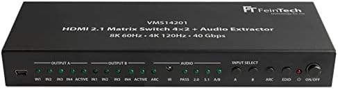 FeinTech VMS14201 HDMI 2.1 Matrix Switch 4x2 Umschalter 4K 120Hz 8K Ultra-HD 4 in 2 Out Audio Extractror ARC Toslink SPDIF Downscaler für Xbox PS5 TV Monitor HDR VRR 40Gbps