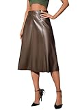  seiveini Jupe en Cuir Femme Longue Plissée Élégant Jupes Midi Trapèze en PU A-Ligne pour Fête Club Travail A Marron M
