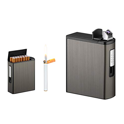 KAKAKA USB Rechargeable Electronic Lighter Built-in Hard Plastic Cigarettes Case Holder Smoking Tools Accessories (Black)