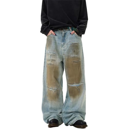GUOYUXIAO Men's Jeans Retro Denim Pants Distressed High-Street Trouser for Men2