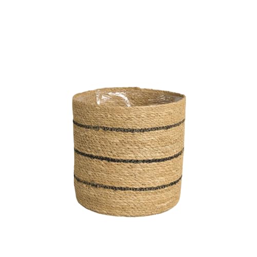 SMPLY. Macetero Semirígido Redondo Cesta Mimbre Ideal para Macetas o Tiestos Válida para Interiores o Terrazas Cubremacetas De Yute Natural (Natural - Negro, 15 x 15 cm)