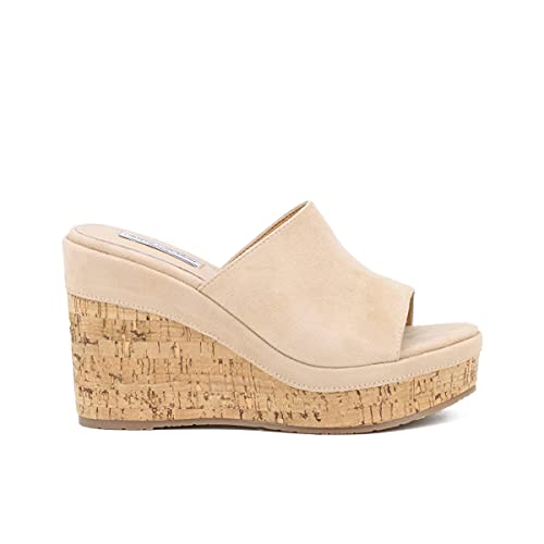QUEEN HELENA Zatteroni Zeppe Sandali Alti con Fascia Platform Zoccoli Donna ZM8079 (Beige, Numeric_37)