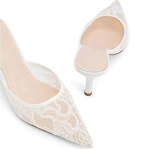 Women's Pointed Kitten Heel Black Lace Heels Mesh Mules Closed Slip Backless Dress Pumps Shoes2