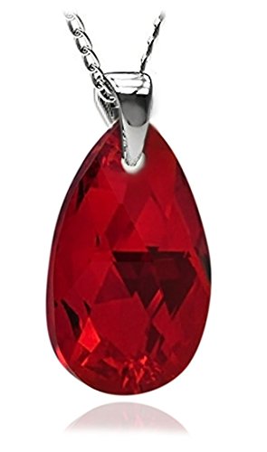 Royal Crystals Sterling Silver Made with Swarovski Elements Red Teardrop Pendant Necklace, 18