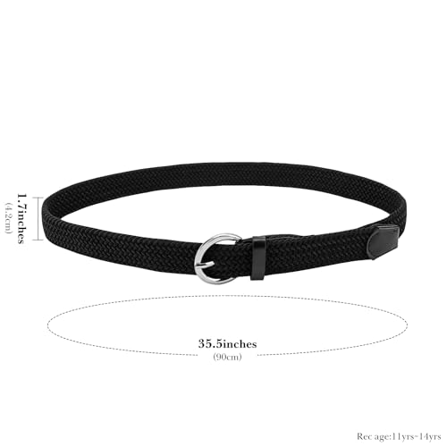 Linkidea Elastic Braided Kids Belt, Adjustable Buckle Black Belt for Girls4