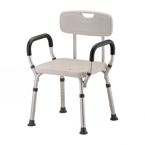 NOVA Bath & Shower Seat with Padded/Removable Arms & Back - for Seniors, Handicap & Medical Use, Adjustable Height, Aluminum Frame, Non-Skid Safety, Tool-Free Assembly, 300lb Weight Capacity