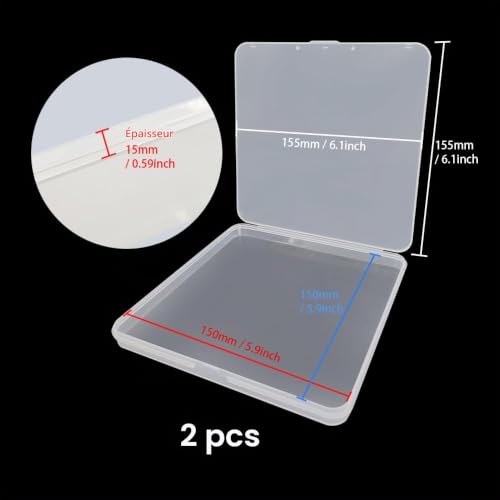 UMCHU 2 Pièces Boîte de Rangement avec Couvercle Rabattable,Boîte de Plastique Transparent,pour Collecte de Petits Objets, Bijoux(15 * 15 * 1.3cm) – vue 2