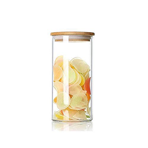 Image of E-EZRA Food Storage Jar, Containers with Airtight Wooden Lid, Clear Glass Kitchen Canisters, Pack of 6 (1000 Ml)