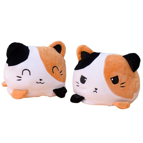 KUNSTIFY Gato de peluche reversible para niñas, mujeres, niños, bebé, para expresar el estado de ánimo, regalo para novia, gato, tricolor