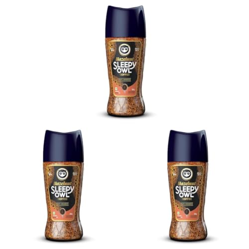 Image of Sleepy Owl Hazelnut Premium Instant Coffee | 100% Arabica | Makes 50 Cups | Microground Technology | Ready in Seconds | 100g (Pack of 3)