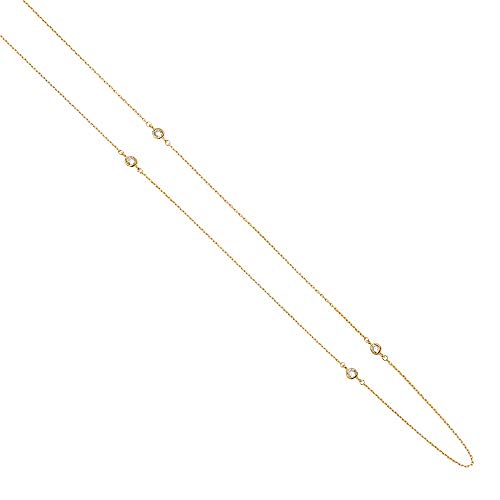JewelryWeb 14k Yellow Gold Cubic Zirconia Besel Station Necklace +1 Inch 17 Inch Pendant-Necklace for Women