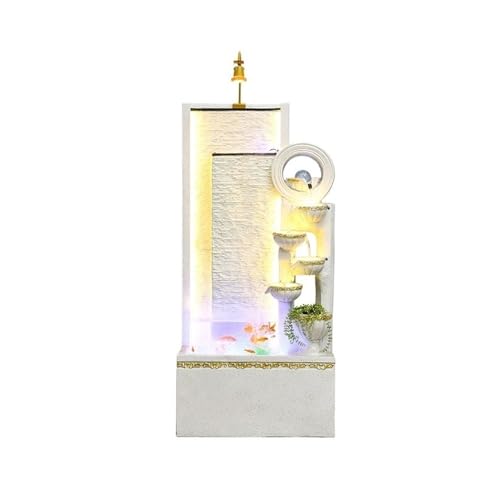 Jingzai202405 Indoor Floor Fountain Flowing Water Ornaments Floor-Standing Feng Shui Fountain Decoration Modern Simple Circulating Waterscape Water Fountain(White)