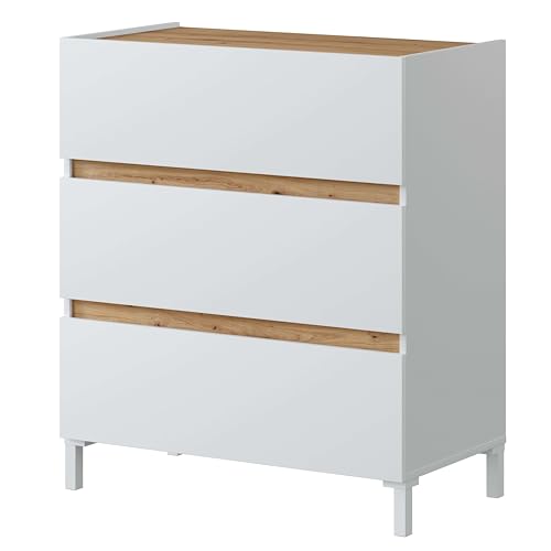 Miroytengo Cómoda Tempus Dormitorio Estilo Nórdico Color Roble Nodi y Blanco Artik 79x91x41 cm