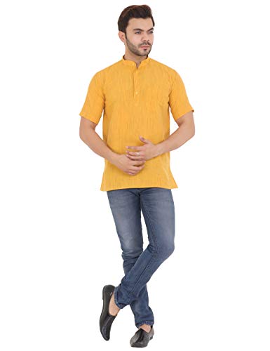 Image of LATEST CHIKAN Men's Cotton Regular Textured Short Kurta Half Sleeves - (SK-DJ)