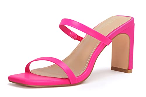 Image of Carcuume Women's Square Toe Two Strap Open Toe Block Heels Sandals Slip On Shoes