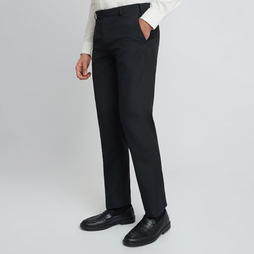 Image of Park Avenue Men Regular Fit Checks Pattern Poly Viscose Blend Flat Front Formal Trouser